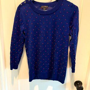 J. Crew Navy Teddie Sweater with Hot Pink Stitching, Shoulder Buttons, Size Smal
